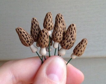 Tiny Morel Mushroom -- Miniature Terrarium Fairy Garden Accessory Decoration
