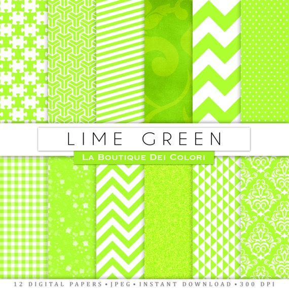 Lime Green And White Printable Digital Paper Pack Instant