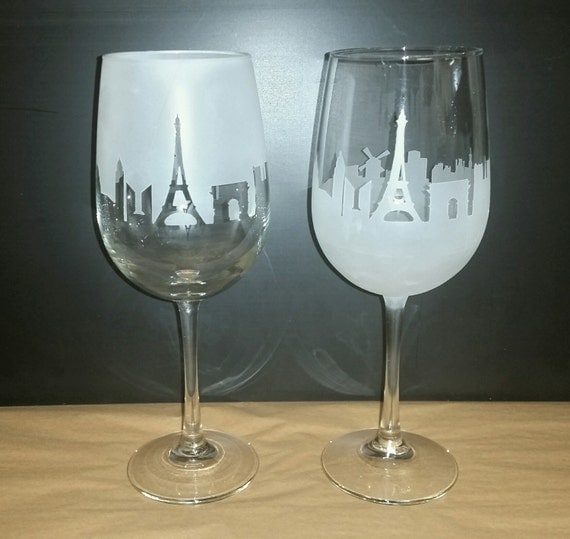Paris Skyline Glass Set of 2 Wine GlassGift for by BaroneCrystal