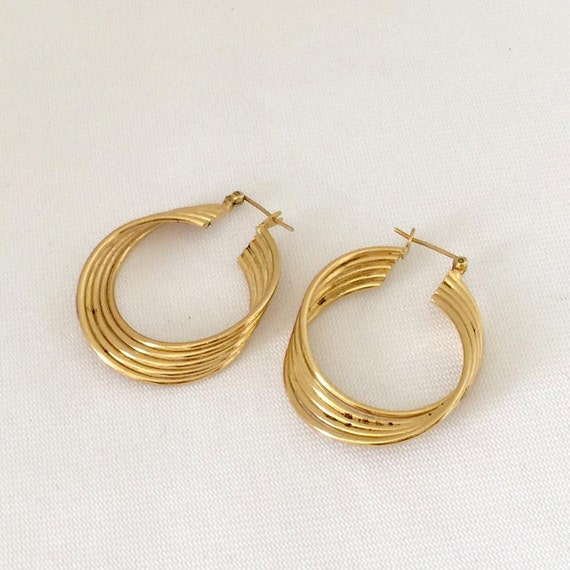 Vintage Jewelry Gold-Tone Twisted Hoop Earrings
