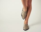 10% OFF - Flat leather mules - leather clogs - snake print shoes - snake print mules - leather clogs - slingback clogs
