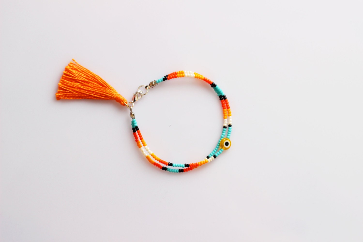 Orange Turquoise Beaded Friendship Bracelet by HippieThings