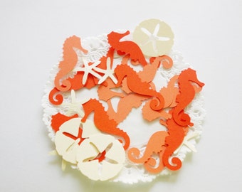 Seahorse Confetti, Nautical Cutouts, Orange Seahorse Cutouts, Sand Dollar, Starfish, Party Decoration, 100 Ct., 2-3 Business Days