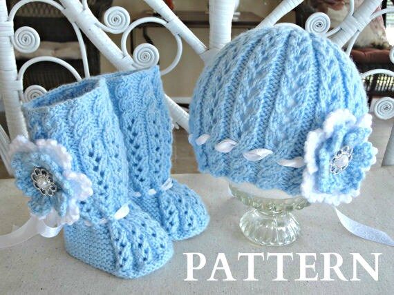 Knitting PATTERN Baby Booties Baby Shoes Patterns Knit Baby Hat Baby Beanie Baby Girl Infant Babies Pattern Baby Cap Knitted Baby Set PDF