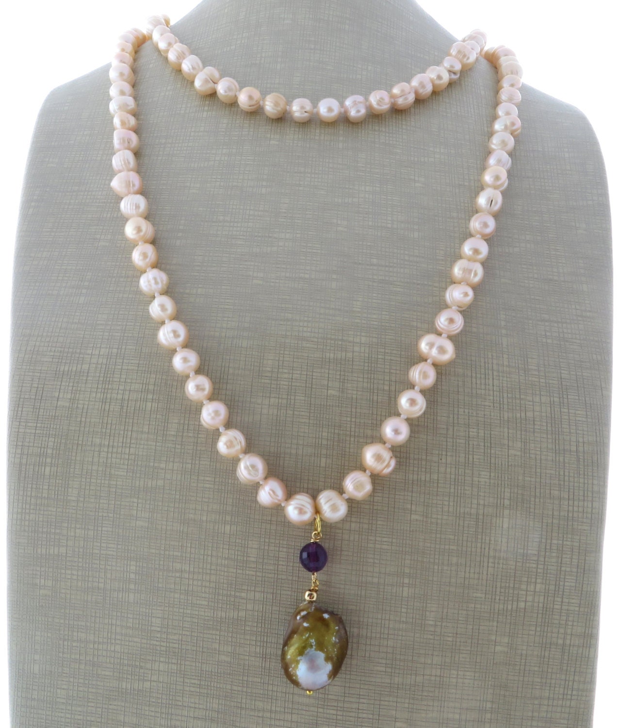 Long Freshwater Pearl Necklace Pink Pearl Beaded By Sofiasbijoux 6712