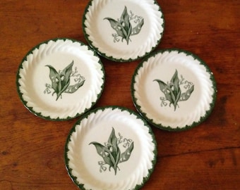 Four pretty Lily of the Valley dessert plates
