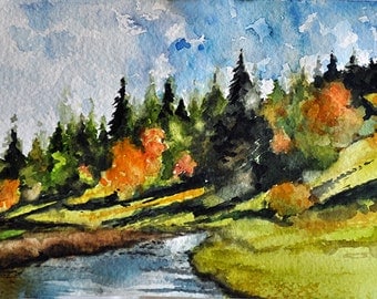 Original Watercolor Painting, Mountain River, River painting 5x7 inch