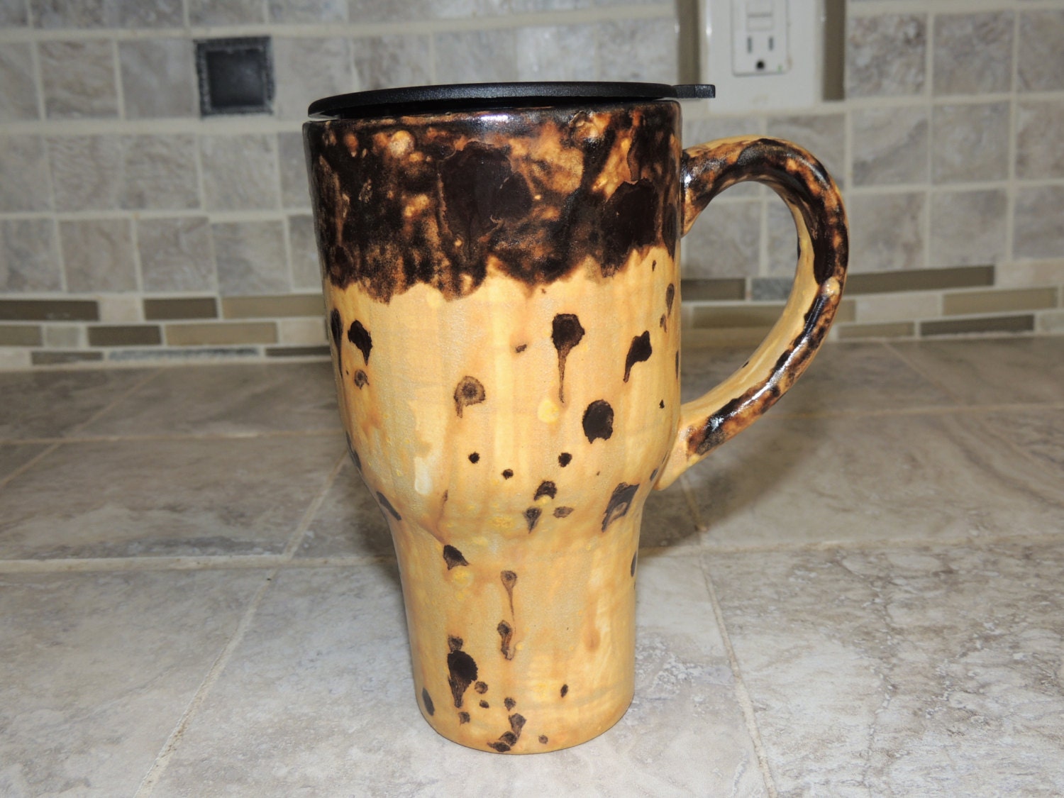 Handmade Ceramic travel Mug with lid perfect Mothers Day