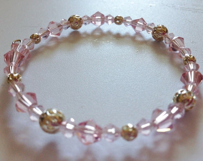 clearance! pink crystal and silver beaded memory wire bracelet