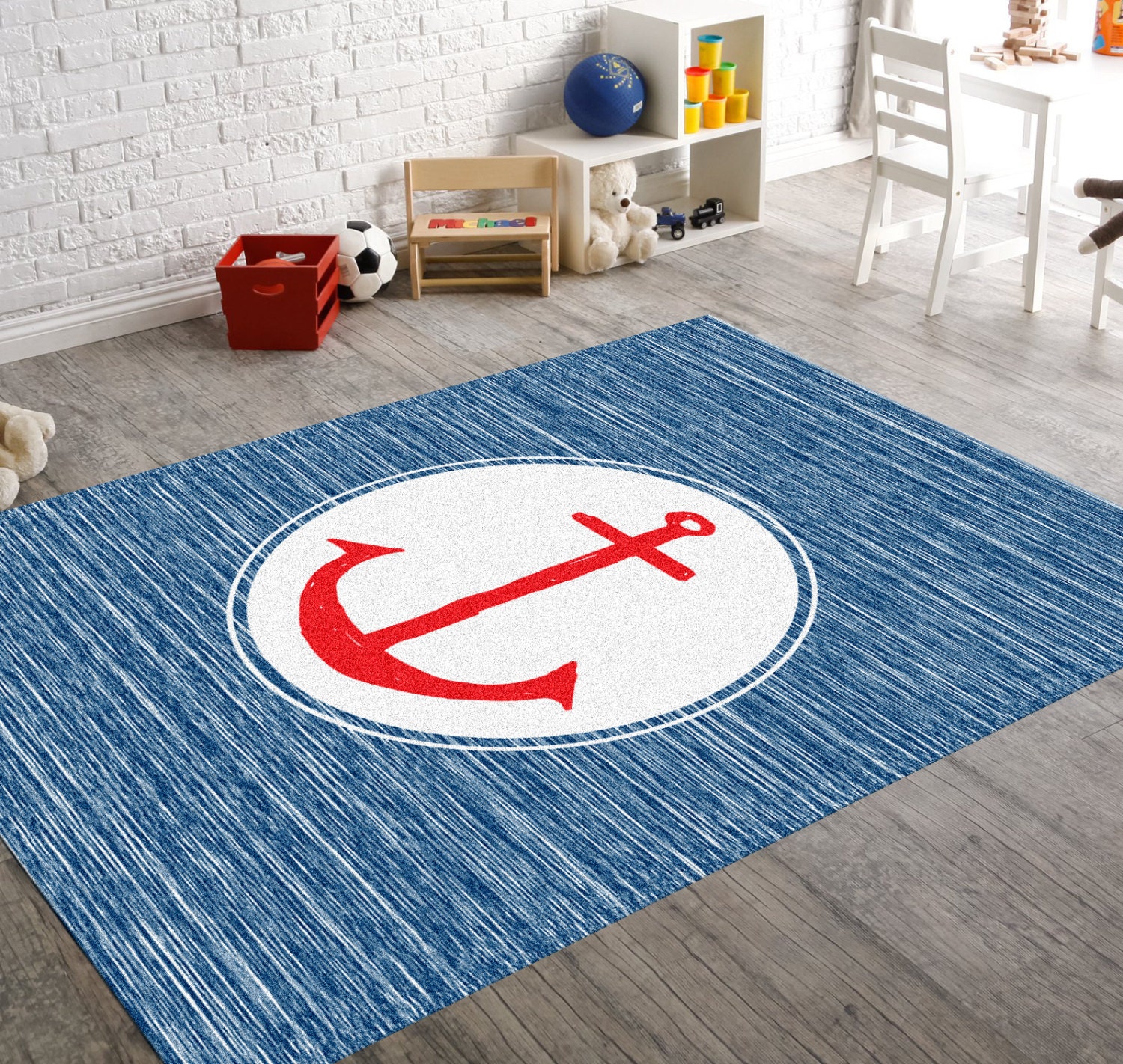 Anchor Rug Nautical Rug Navy Rug Beach House by HawkerPeddler