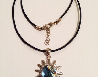 Waxed Leather Cord Sun Necklace.