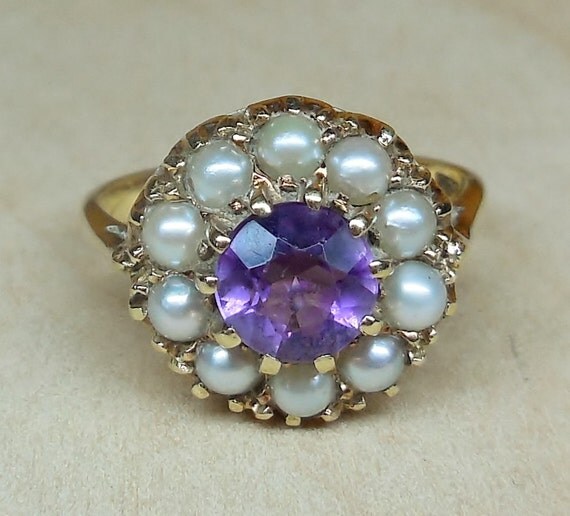 Vintage Antique Amethyst And Pearl Victorian Revial 9k Yellow Gold ...