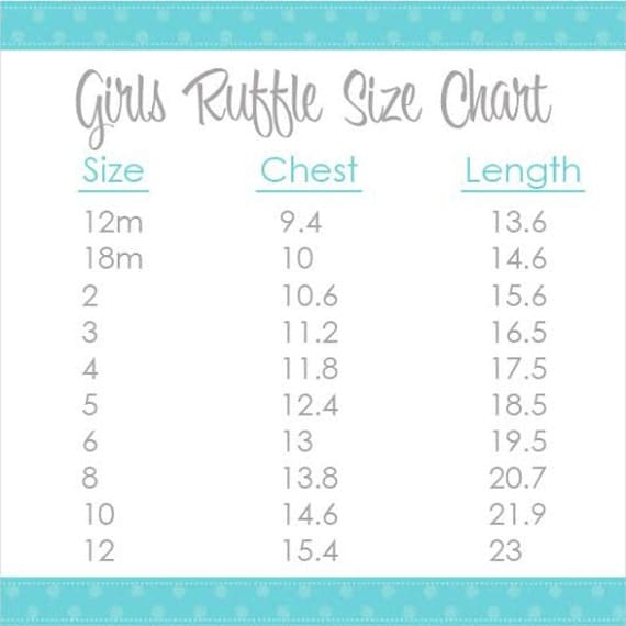 Girl's Ruffle Shirt Size Chart Visual Information Only