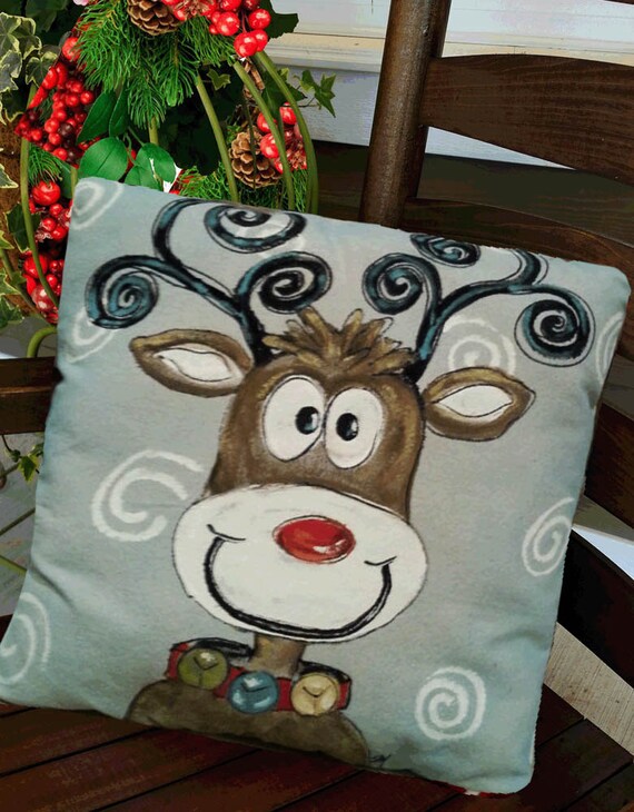 Whimsical Reindeer Christmas Pillows Holiday by SippingIcedTea