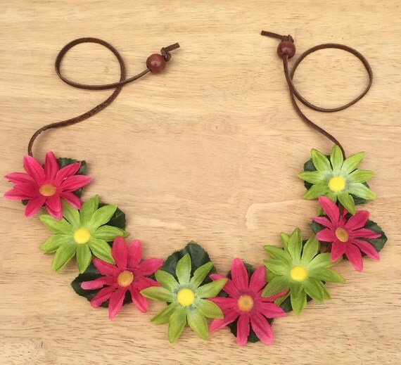 Items similar to Pink and Green Floral Crown, Lime Green Flower