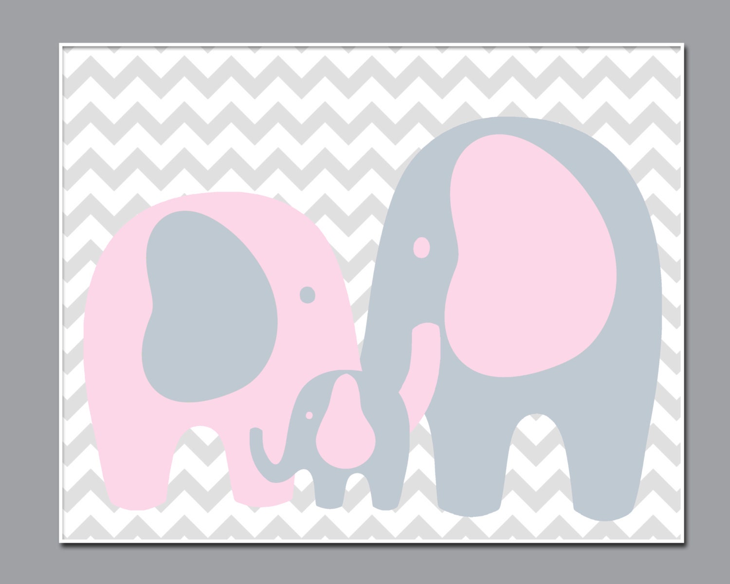 Baby Girl Nursery Elephant Art Print Elephant Family Art