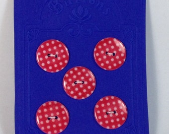 5 Buttons red with white pois 22mm 2 holes in plastic.