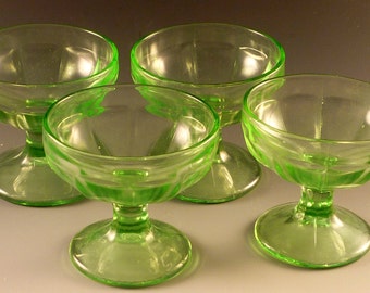 Set 4 Green Depression Glass Sherbets Federal Inch Vintage 1930s Authentic Excellent Condition Pedestal FEG22 Georgian or Hostess Go With