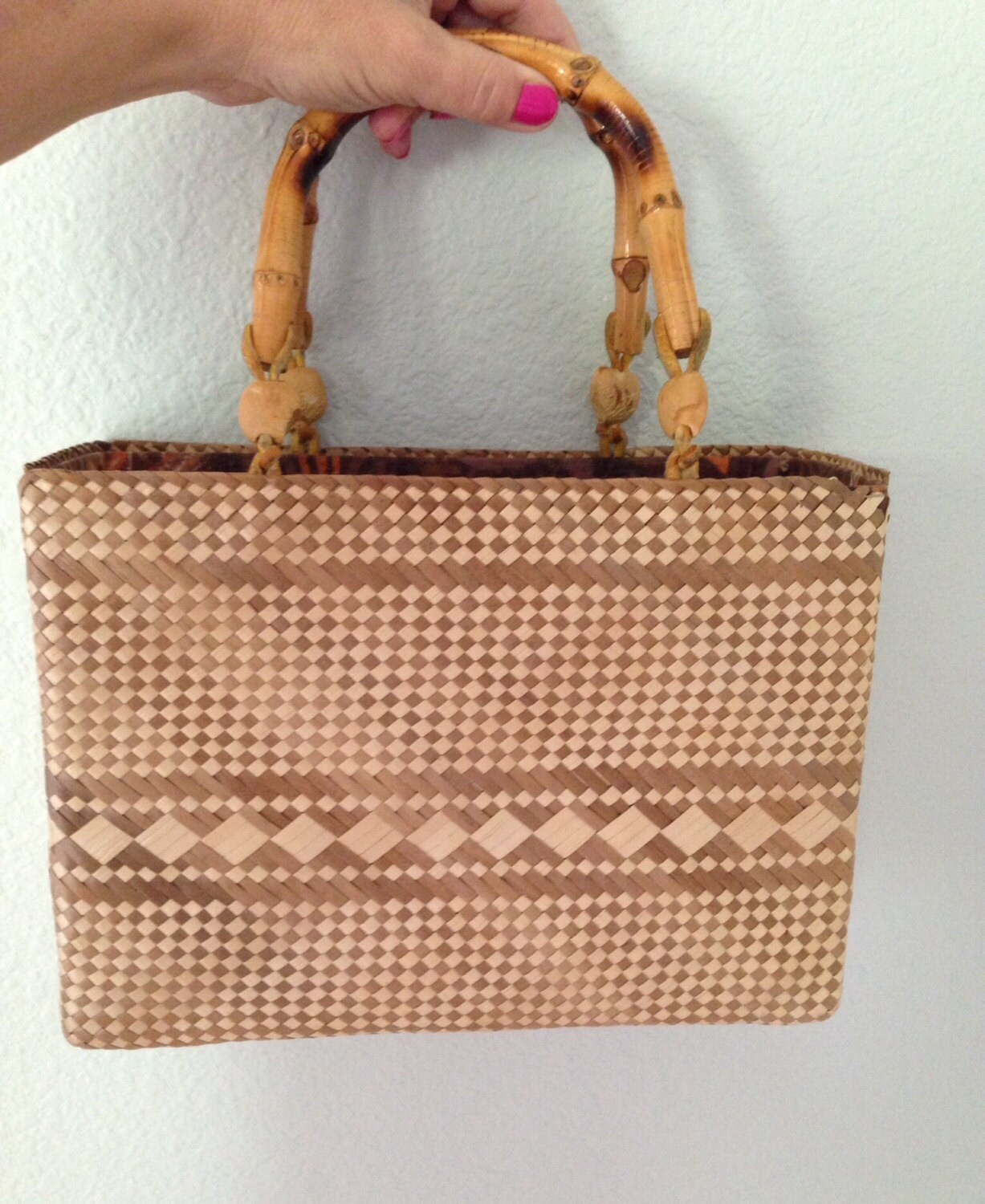 Vintage Lauhala Straw Purse rare made in Hawaii beach tote