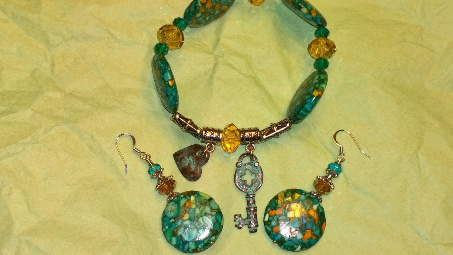 stretch bracelet and earring set by DARTG on Etsy