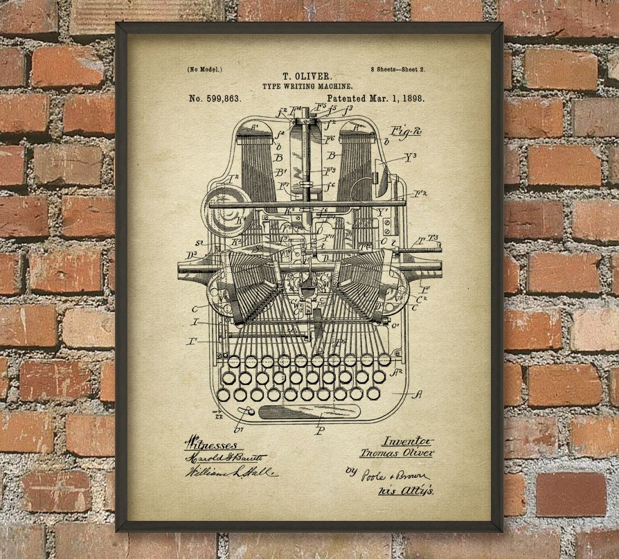 Download Typewriter Patent Print Vintage Mechanical Typewriter