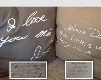 Custom Hand Painted Personalized Handwriting pillow 20x20 with insert- handwriting gift, remembrance gift, loved one's handwriting