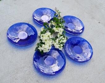 SET of 5 Cobalt blue glass saucers, Blue Dish, Blue Round Dish, cobalt blue bowl, Blue Wedding Decor