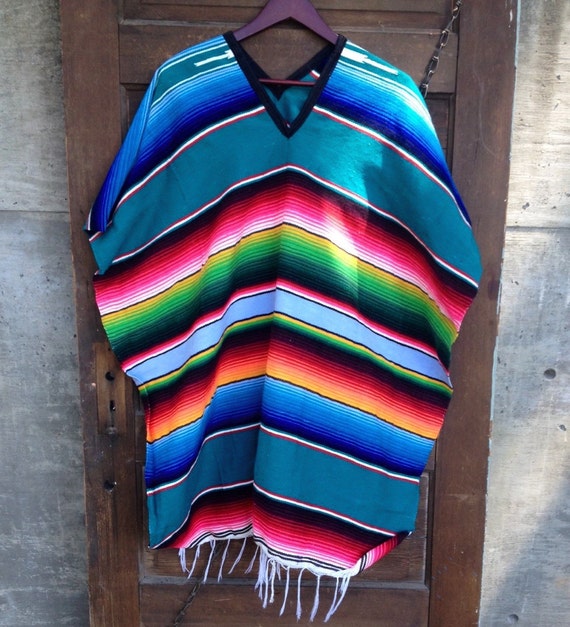 Fantastic Vintage Mexican Serape Blanket Poncho