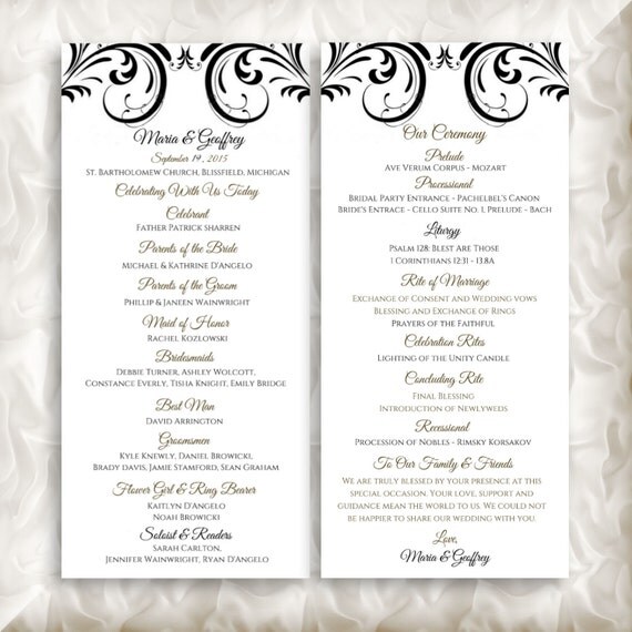 Black Swirl Printable Wedding Program Editable Template by iDoDiY