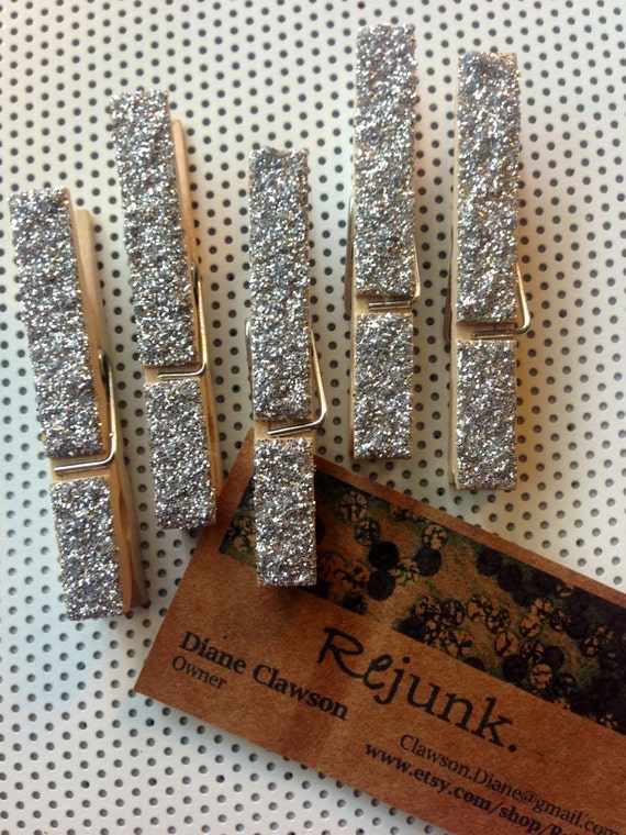 Silver glitter clothes pins cubicle organizer pin note by REJUNK