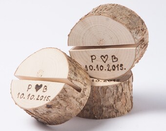 10 personalized wood table number holder, Rustic wedding decor, Guest Card Holders, woodland wedding, place card stand, name tag holder