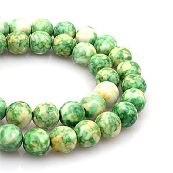 8mm Mixed Green & Yellow Colored Stone Round Ball Gemstone