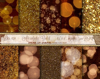 GOLD Digital Paper: Gold Glitter Paper, GOLD Bokeh Digital Paper, Gold Sparkle Paper, Gold Glitter Background, Des. n. 034 Absolute Gold