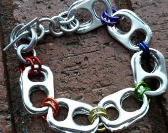 Equality #LoveWins Rainbow Pride Colors Recycled Soda Can Tab Bracelet with Toggle Clasp