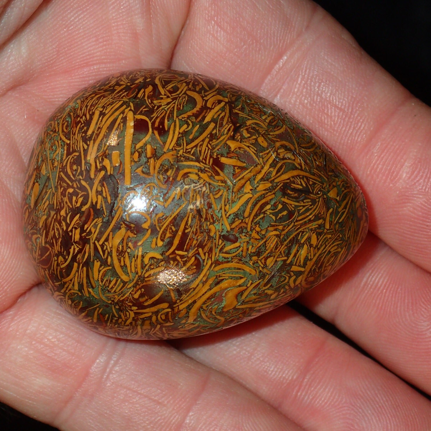 Polished Elephant Skin Jasper Calligraphy Script Stone Egg