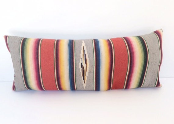 Handwoven Serape Extra Long Lumbar Pillow Cover 16x35 - Vintage Handwoven Serape Extra Long Lumbar Pillow Cover 16x35