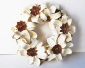 White soft yellow  flowers wreath dried floral floristic gift idea year round decoration handmade home decor holiday christmas birthday
