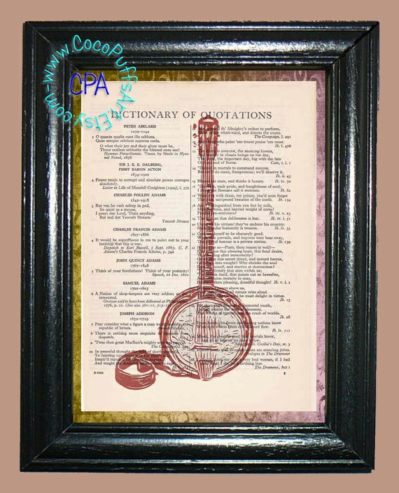 Red Poster Banjo Art Vintage Dictionary Book Page
