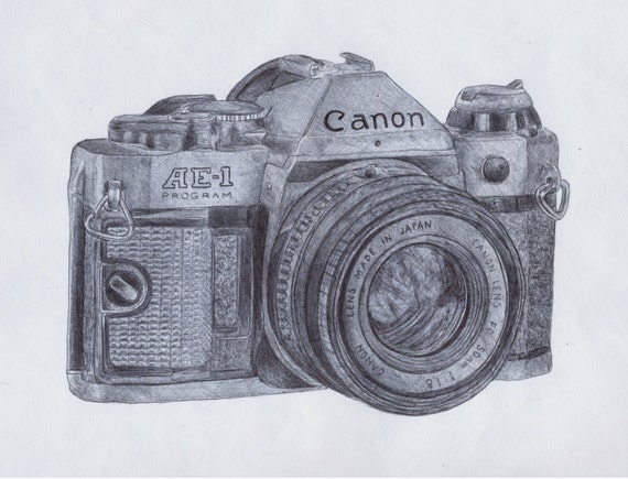 Items Similar To Fine Art Print Of Canon Ae-1 Camera - Biro Drawing 