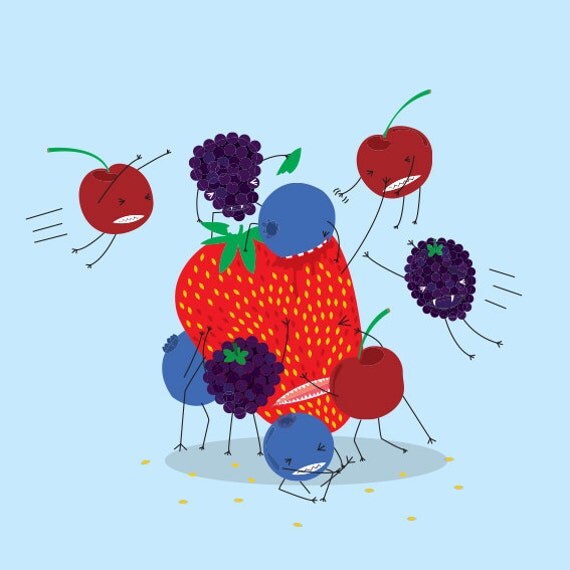 FRUIT WARS Strawberry Vs Berries by RWatesDesign on Etsy