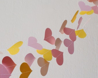 Pink Yellow Paper Heart Garland , Pink Weddig garland, Pink baby shower decor, nursery decor, Girl Birthday Party