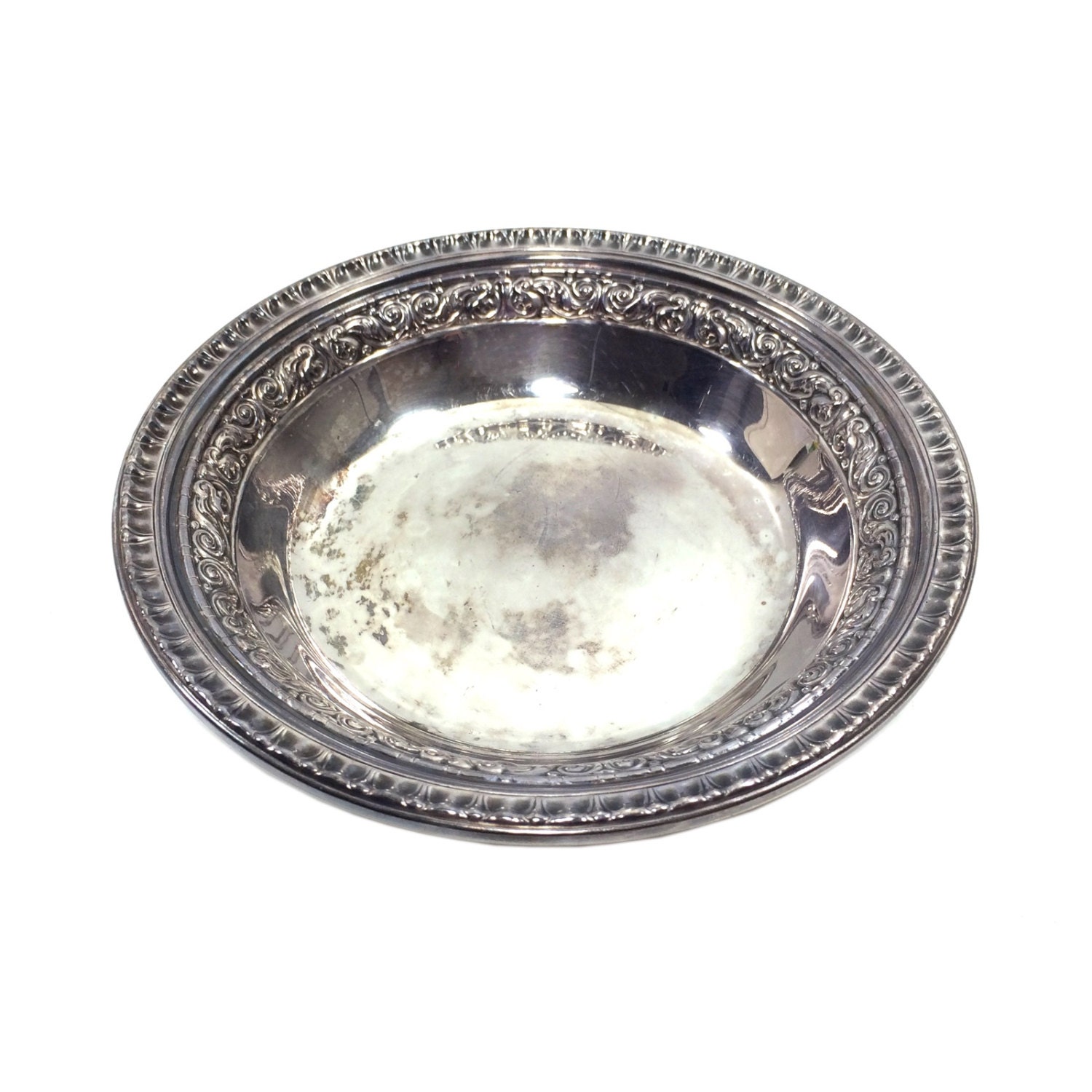 Vintage Silverplate Candy Dish Or Nut Bowl With Repousse Flower Design 