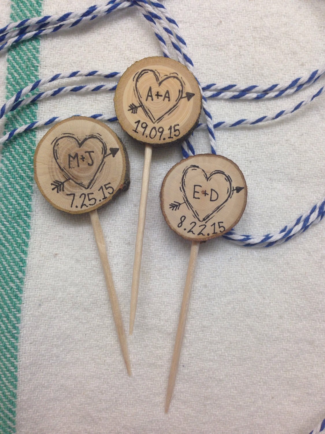 Rustic Wedding Decor Cupcake Toppers Custom Initials & Date