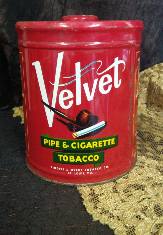 1950's Velvet Pipe & Cigarette Tobacco Tin by UnlimitedArtStudios