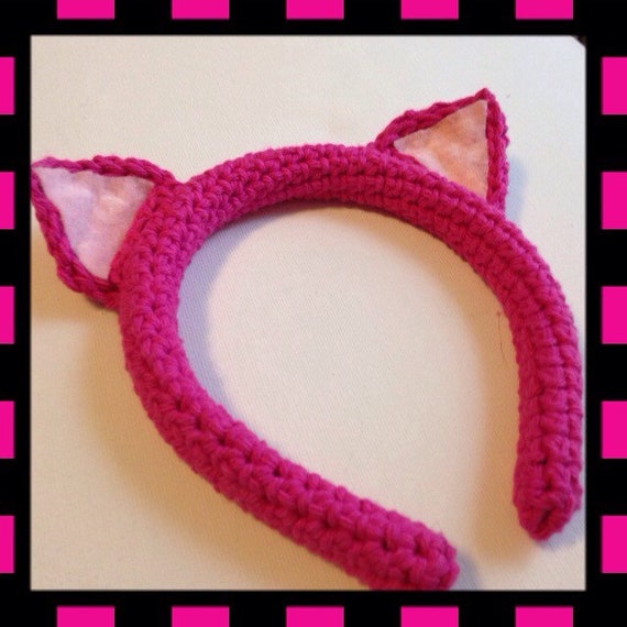 Pink crocheted cat ears headband