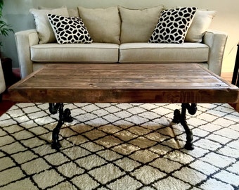 Steel and Pine Wood Weathered Coffee Table