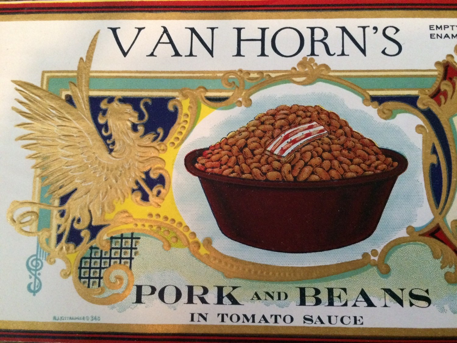 Vintage VanHorn Pork and Beans Canning Label Elgin Illinois