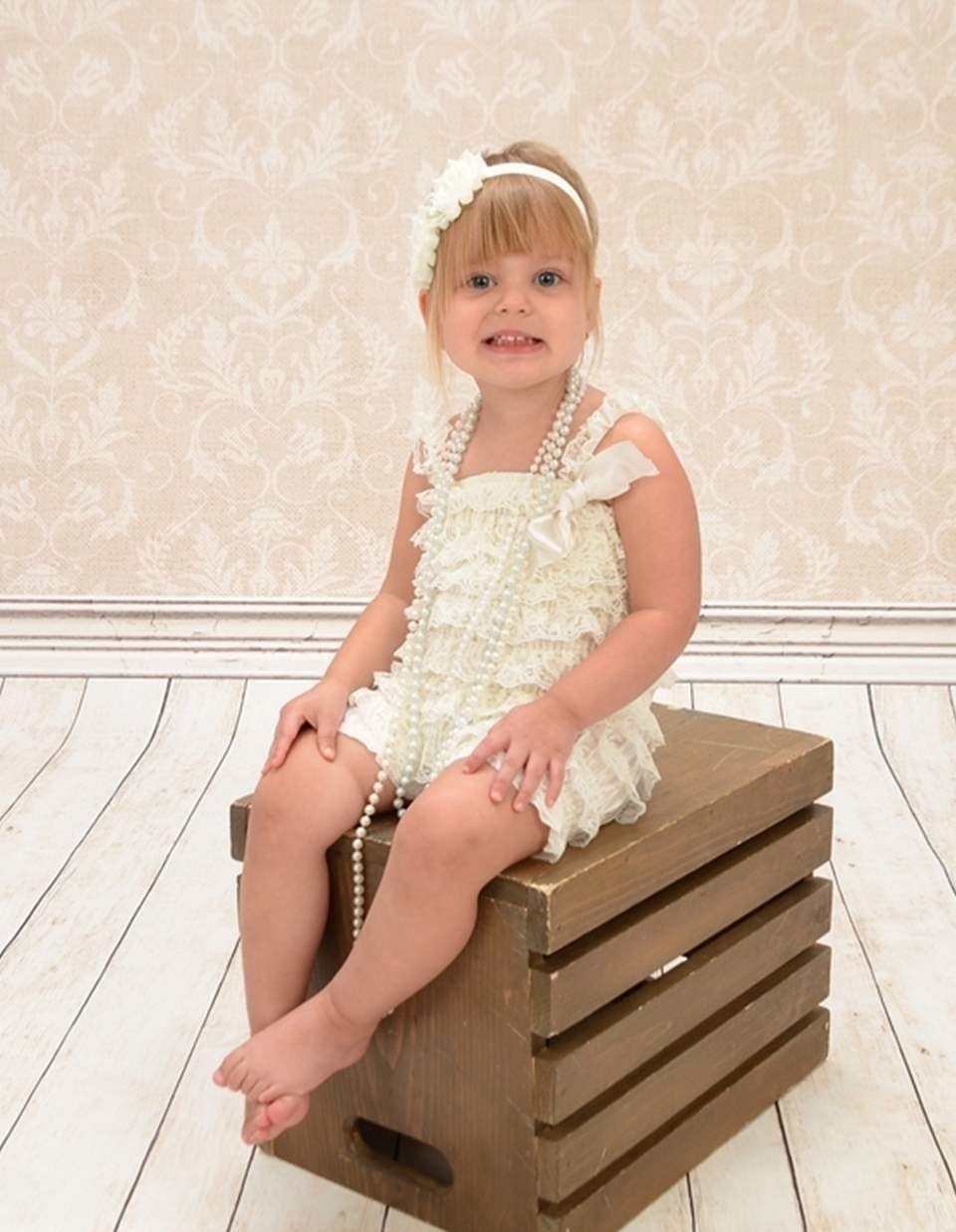 Ivory lace Romper w/ matching shabby headband baby Romper