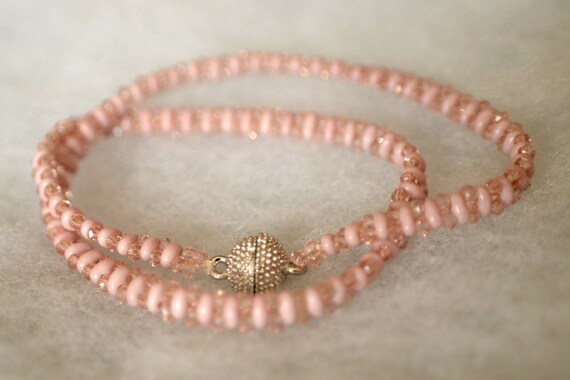 Pink Beaded Wrap Bracelet by AuthenticBazaar on Etsy