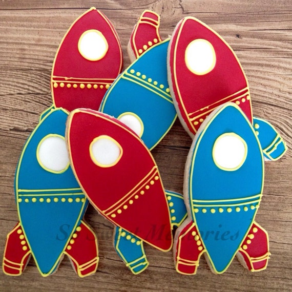 12 FREE Shipping Rocket Ship Sugar Cookies by SoSweetMemories